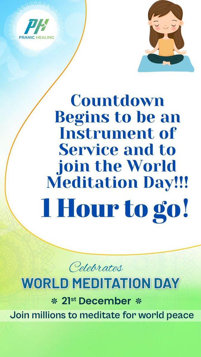 pranahealsme's tweet image. 1 Hour to Go! The Countdown Begins! 
Join us for the World Meditation Online Session and unlock the power of Meditation to transform your mind, body, and spirit.
#1HourToGo #GlobalHealingEvent #EnergyHealing #MeditateWithUs #WorldMeditationSession