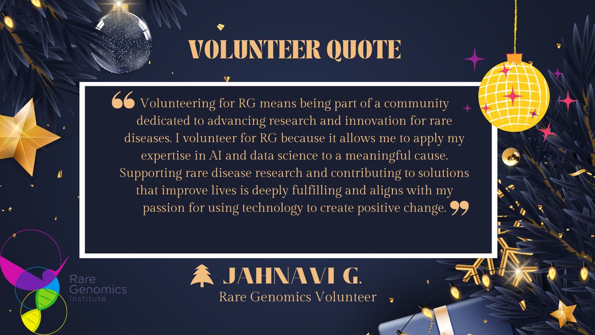 🎄 It’s Day 4 of our holiday countdown, and we’re so excited to share another inspiring volunteer story! Today’s quote comes from Jahnavi G, a volunteer on the Rare Genomics Innovation Team.

Volunteers like Jahnavi remind us what the season of giving is truly about. 💙