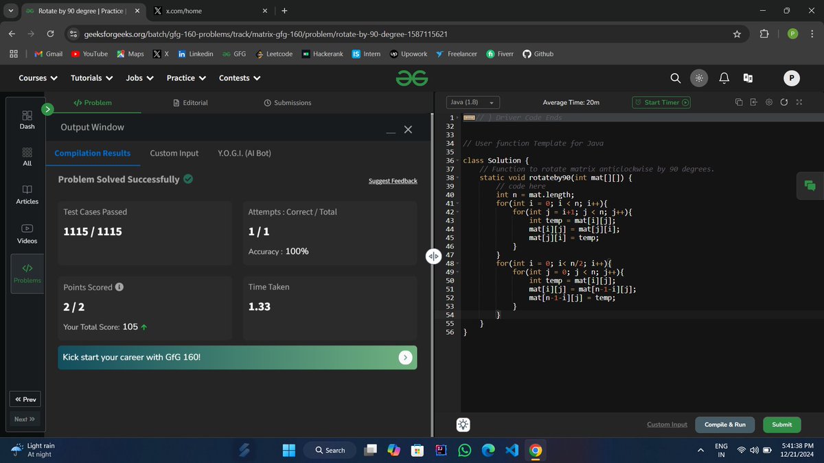 pawankumar0471's tweet photo. Day 27 DSA Problem: "Rotate by 90 degree" #gfg160 #geekstreak2024 #geeksforgeeks #CodingChalleng https://t.co/VriUPD3Xq9
