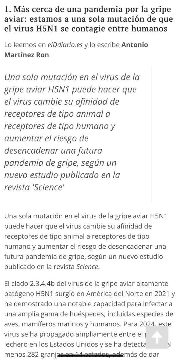 joancmarch's tweet photo. Más cerca de 1 #pandemia x #gripeaviar: estamos a 1 sola mutación de q el virus H5N1 se contagie entre humanos

Uno es q te puedas #infectar y otra es q lo puedas #transmitir: una vez q está en las personas está + cerca

Mis #CrónicasSanitarias @aberron

❌https://t.co/7Xa9hoob7k https://t.co/VZ04wgLWRf