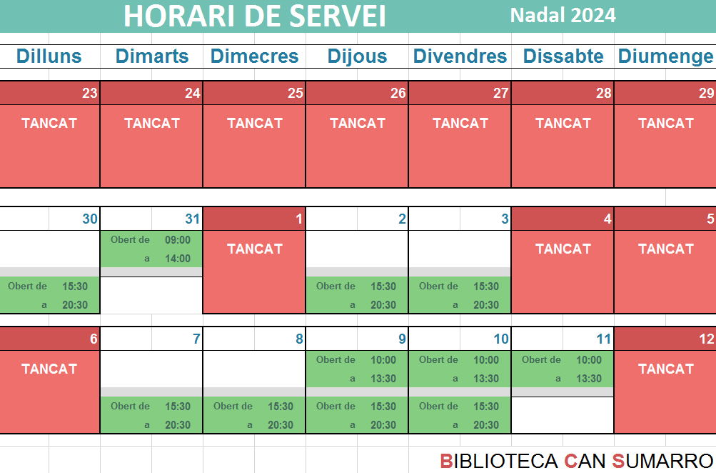 🚨 AVÍS IMPORTANT🚨

Can Sumarro tanca entre el 23 i el 29 de desembre
Consulteu els horaris especials de Nadal.

Disculpeu les molèsties. 
Bones festes ❄️❄️❄️