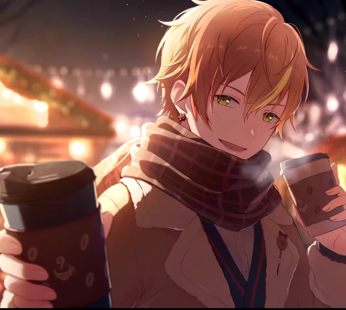 彰人3星もはや5星……特訓後クリスマス必勝格好無敵すぎる!かわいい!!!!!!しかもコーヒーマークのドリンクまで持ってるなんて…完全に誰かさんとクリスマスデートしてる… 