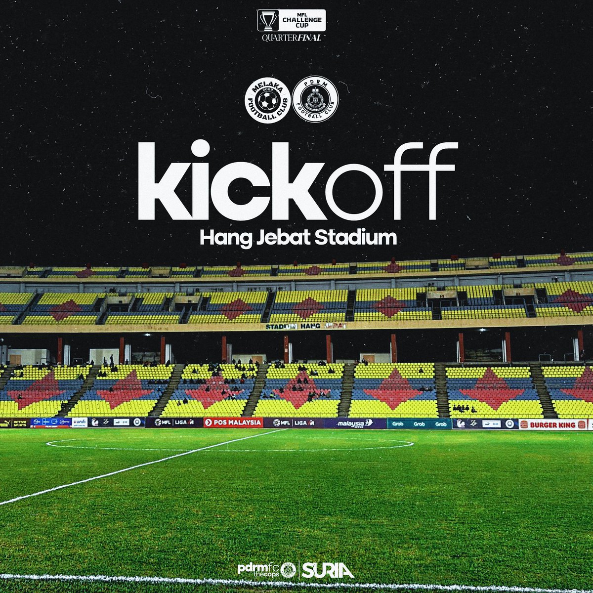 pdrmfcmy's tweet image. 1’’ | KICK-OFF! We are in action at the Hang Jebat Stadium! 

🌳(2) 0 - 0 (2)👮🏻‍♂️ | #melpdrm | #MFLChallengeCup2024-25