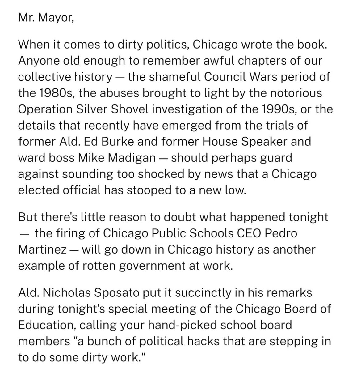 Austin__Berg's tweet photo. NEW: The Crain’s Chicago Business editorial board is now calling on Mayor Brandon Johnson to resign.

“The damage done to the school system tonight is only a part of the story. Mr. Mayor, in your handling of this entire matter you have demonstrated you are not a mayor for all of Chicago but only for your friends at the Chicago Teachers Union.”