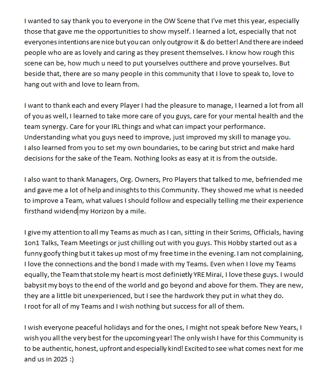 antares (@antaresow) on Twitter photo TL;DR: Thank you OW Community, Teams, Staff, learned a lot. Love my Teams, especially YRE Mirai.
Thank you for the opportunity <a href="/TG4mbit/">Team G4mbit</a>! Happy Holidays ✨ TL;DR: Thank you OW Community, Teams, Staff, learned a lot. Love my Teams, especially YRE Mirai.
Thank you for the opportunity <a href="/TG4mbit/">Team G4mbit</a>! Happy Holidays ✨