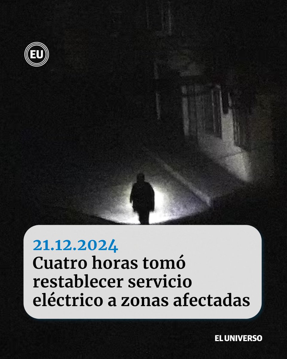 Apagón sorpresivo: Cuatro horas tomó restablecer el servicio a todas las zonas afectadas ow.ly/yBz550UvsfX

Celec informó que a las 05:15 se restableció el servicio eléctrico al 100 %.