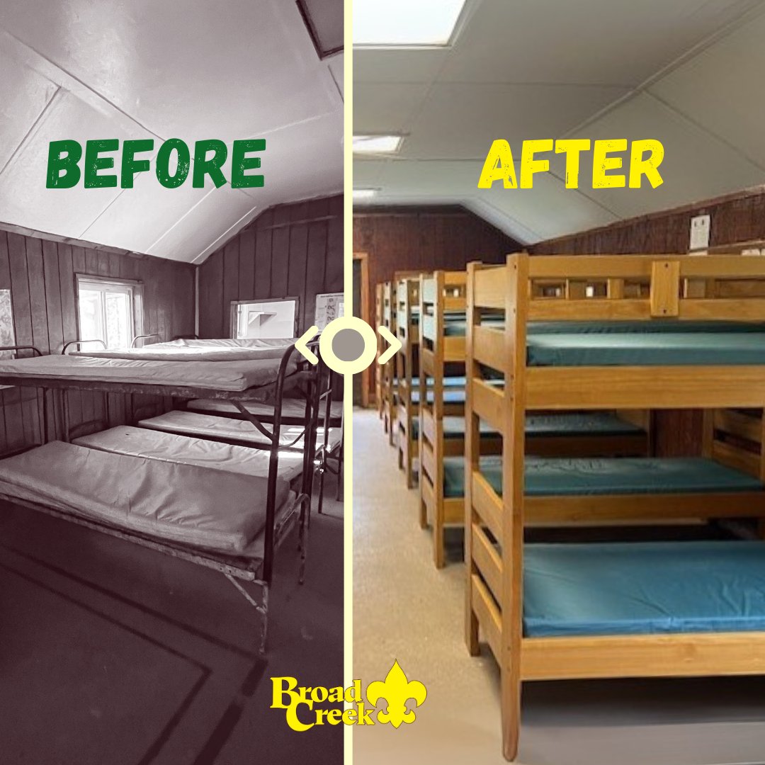 🎄 Big upgrades at Broad Creek! Thanks to **BGE** volunteers &amp; our generous donors, all cabins now have sturdy new bunk beds just in time for the holidays. 🛌✨ Thank you for making this season merry and bright! 💙 #ScoutingSupport #BroadCreek #HolidayGiving