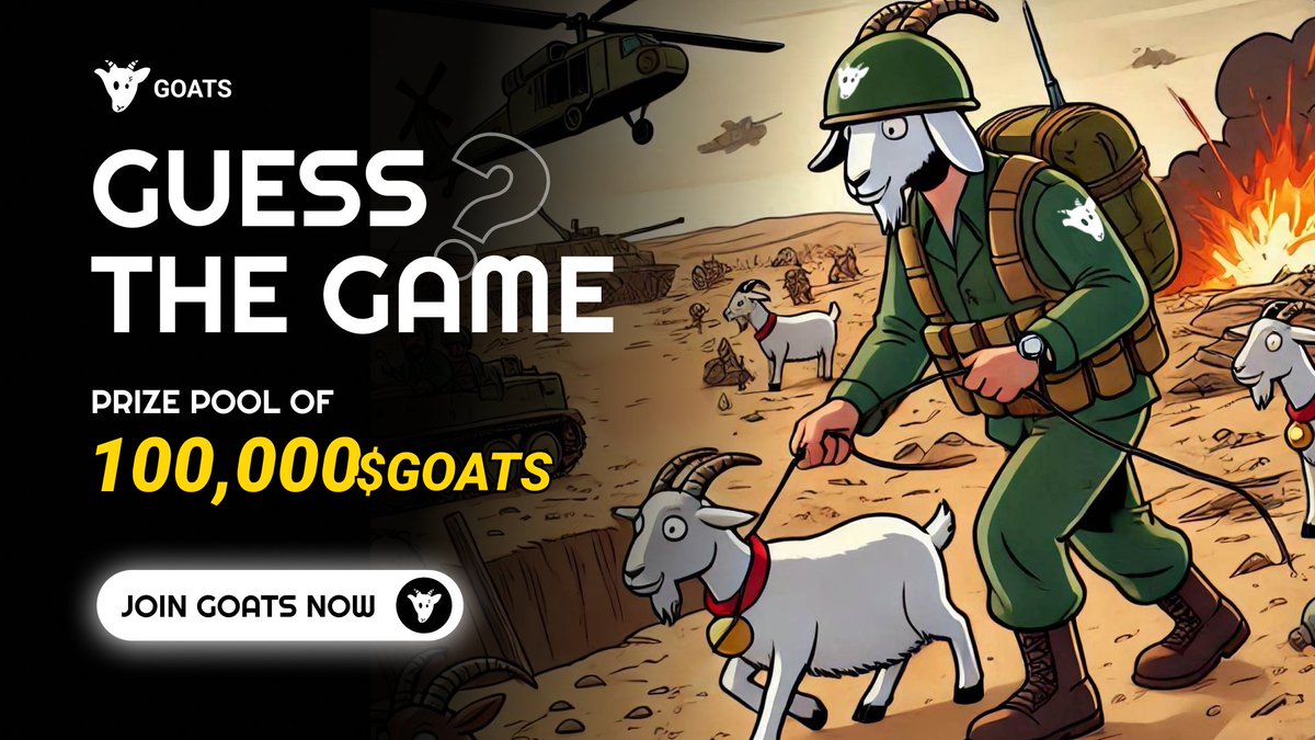 GOATS_immortal's tweet image. Guess the game, GOATS! 🎮  

It’s about to get even better because we’re dropping a mini-game with a 100,000 $GOATS prize pool for random winners! 🎉 Rewards will be credited directly to your GOATS account.  

Duration: 48 hours  

How to join?
1. Like &amp;amp; repost this post 
2. Tag…
