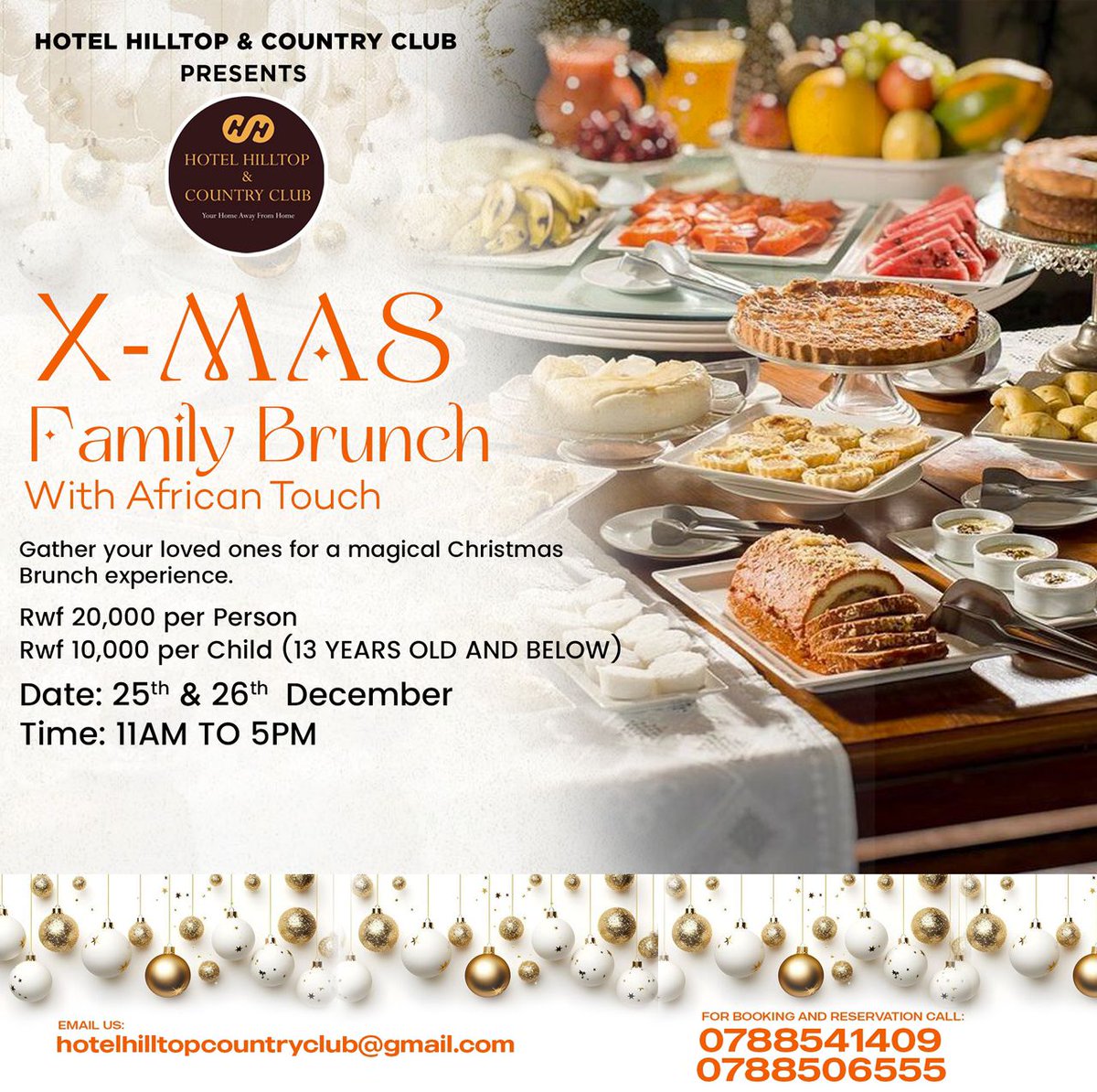 hilltophotel_rw's tweet photo. Who’s ready for brunch? Let’s gather @hilltophotel_rw for some tasty treats and great conversations
#AfricanTouch 🍽️👨‍👩‍👧‍👦
#MerryXmas https://t.co/v152qVpq3i