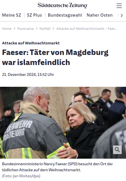 FrankenDemo's tweet photo. Natürlich war der #AfD-Anhänger Taleb Al Abdulmohsen auch noch #islamophob / islamfeindlich, liebe @NancyFaeser!
Deswegen hat er die #MagdeburgAttack ja auch auf einem christlichen Weihnachtsmarkt und nicht in einer islamischen Moschee durchgeführt! 🤥
➡️https://t.co/7U9N4muonL https://t.co/ppmD6lEhQa