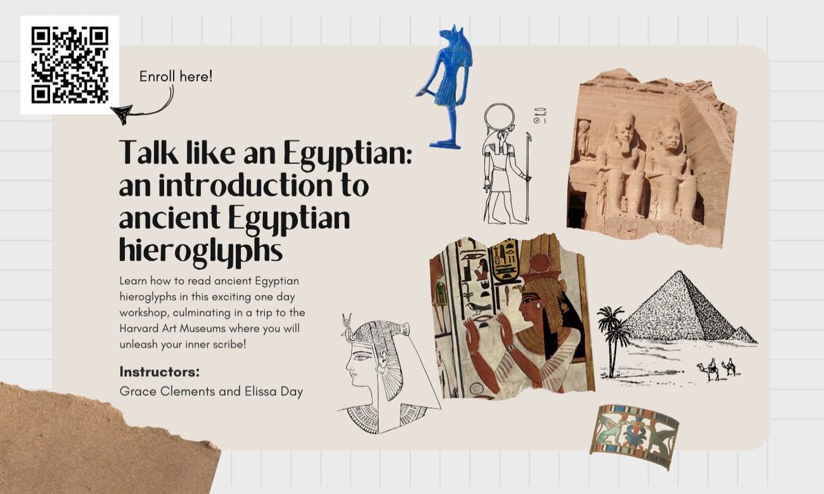 Friday, January 17th, from 9:00 a.m. to 5:00 p.m., join the GSC mini-course: Talk like an Egyptian: an introduction to ancient Egyptian hieroglyphs.

Learn more via engage.gsas.harvard.edu/event/10776948.

#JanuaryatHarvardGriffinGSAS #FindYourCenter
@harvardgsas @harvardgraduatecouncil
