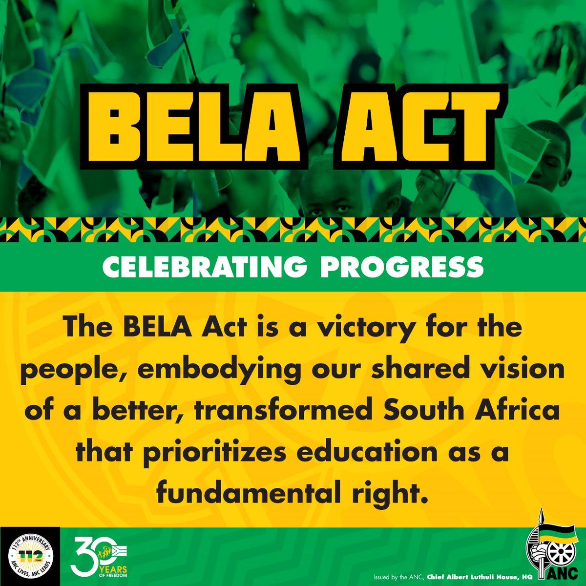 ThamiGatsheni's tweet photo. With the #BelaAct, we know that access to quality education will improve and therefore address a number of other social ills. A victory for social transformation in South Africa ✊🏾

#OneCountryOnePresident
#LeadusRamaphosa
#ANCLivesANCLeads https://t.co/gcJ36dObH5