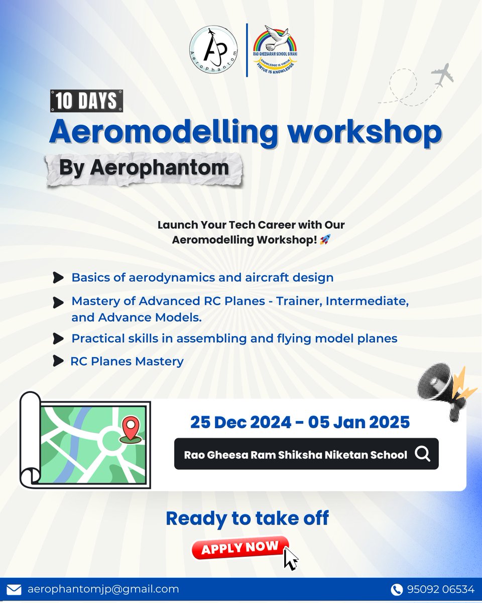 Aero_Phantom's tweet photo. 🚀 Ready to launch your tech journey?
Join our 10-day Aeromodelling Workshop by Aerophantom!
📅 Dates: 25 Dec 2024 - 05 Jan 2025
📍 Location: Rao Gheesa Ram Shiksha Niketan School

#Aerophantom #Innovation #AI #Aeromodeling #Robotics  #Tech  #education #artificialintelligence https://t.co/n7jLxU0Yo7