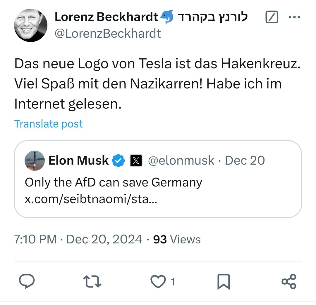 OERRBlog's tweet photo. Lorenz Beckhardt (WDR) bezeichnet Teslas als Nazikarren. #ReformOerr #OerrBlog https://t.co/l5zUFXPU2R