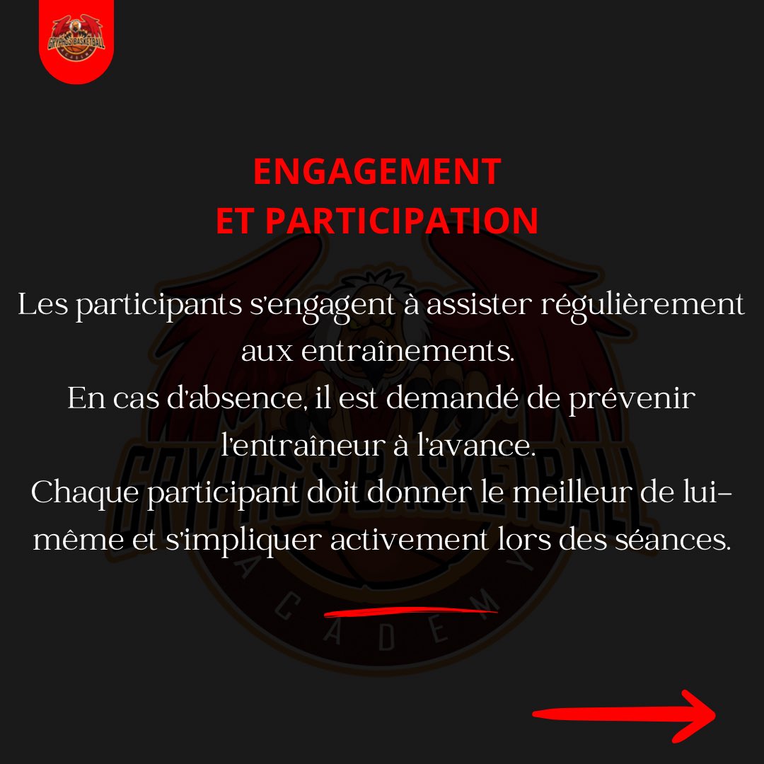 Gryphus Basketball Academy (@gryphusacademy) on Twitter photo La Gryphus Basketball Academy a pour mission de promouvoir le basketball et de former des athlètes compétents, respectueux et engagés. Cette charte vise à établir des règles claires pour garantir un environnement sain et positif pour tous les membres de l'académie. La Gryphus Basketball Academy a pour mission de promouvoir le basketball et de former des athlètes compétents, respectueux et engagés. Cette charte vise à établir des règles claires pour garantir un environnement sain et positif pour tous les membres de l'académie.