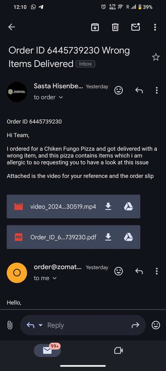redroboo's tweet photo. Hey @zomatocare seems like your care is not caring 😭, I raised a complaint for the wrong item with order slip and appropriate video but this is what i get in a response even after good proofs 

Cc @zomato https://t.co/M1DgqETeiQ
