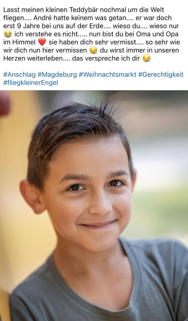 Ich habe lange überlegt, recherchiert, mich überzeugt, dass es von der Mutter eines Opfers von Magdeburg ist und denke, wir sollten helfen, ihren Wunsch zu erfüllen. Bitte, #Twitterrudel, lasst ihn um die Welt fliegen
Ruhe in Frieden, André 🖤🖤🖤
#DesireeGleißner
