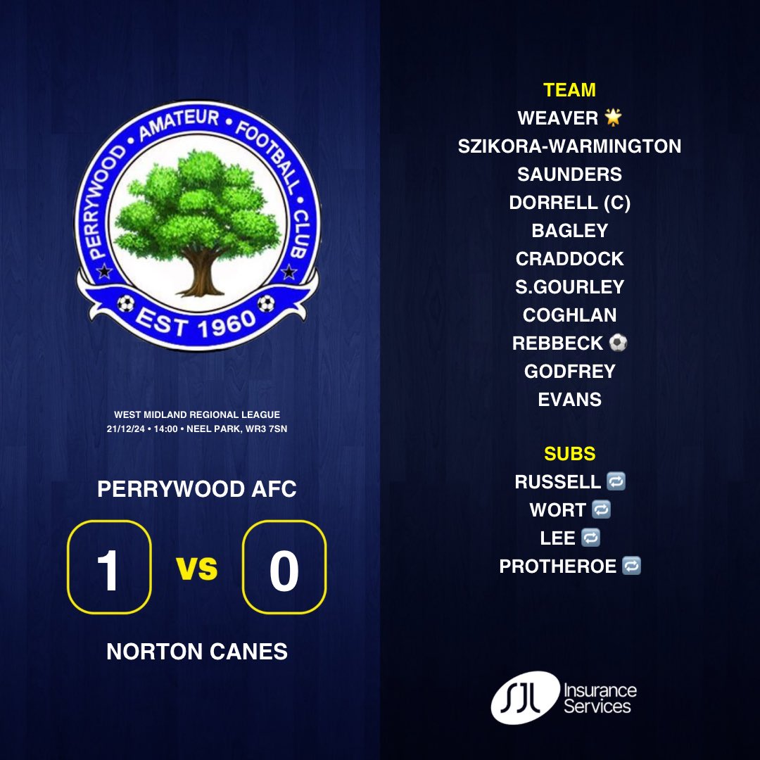 TODAYS RESULT:

Perrywood 1-0 <a href="/NortonCanesFC/">Norton Canes FC</a> 
Rebbeck ⚽️

#UTW