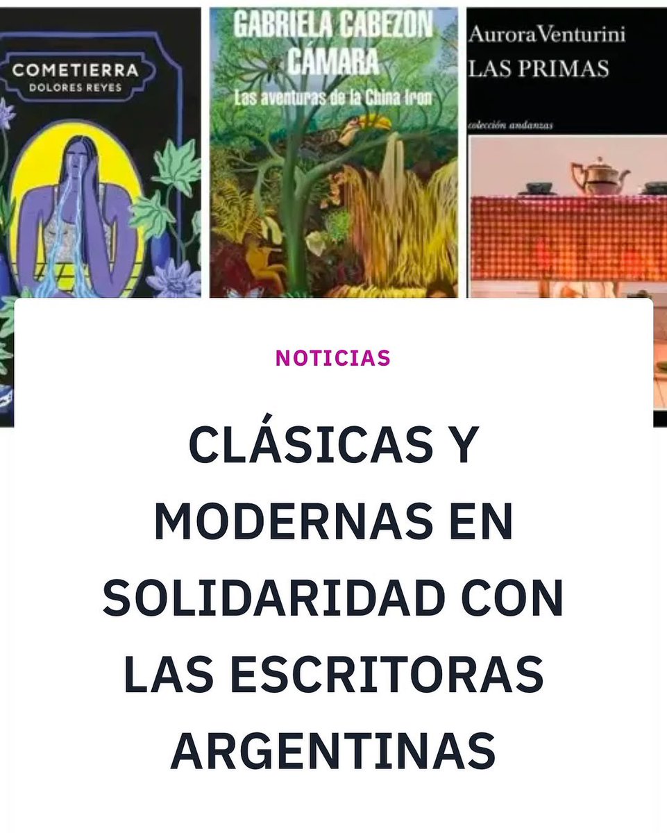 Irene Vallejo (@irenevalmore) on Twitter photo Un mensaje de apoyo a nuestras compañeras argentinas de parte de las más de 200 creadoras asociadas en Clásicas y Modernas <a href="/CyM_tw/">Clásicas y Modernas</a>
clasicasymodernas.org/clasicas-y-mod…
🖋️ Elena Laseca
#DoloresReyes <a href="/Cabezoncamara/">Cabezón Cámara</a> #SolFantin Un mensaje de apoyo a nuestras compañeras argentinas de parte de las más de 200 creadoras asociadas en Clásicas y Modernas <a href="/CyM_tw/">Clásicas y Modernas</a>
clasicasymodernas.org/clasicas-y-mod…
🖋️ Elena Laseca
#DoloresReyes <a href="/Cabezoncamara/">Cabezón Cámara</a> #SolFantin