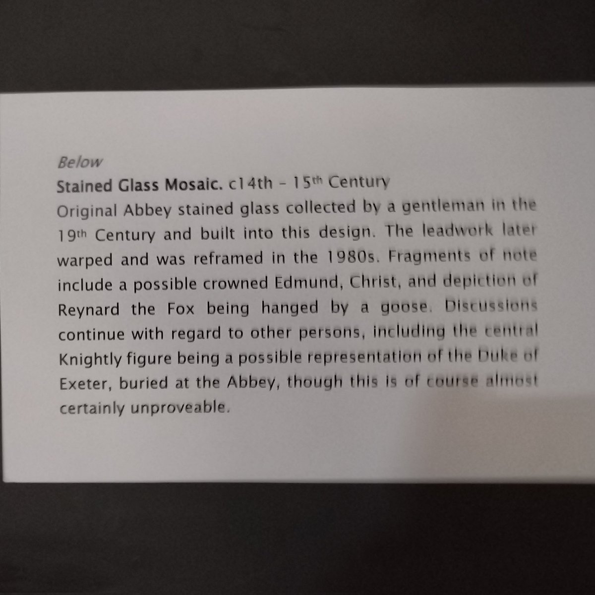 Suffolk Detectorist (@sdetectorist) on Twitter photo Again at <a href="/MoysesHallNews/">Moyse's Hall</a>.
A beautiful stained glass panel, created using found fragments in the Abbey grounds, Bury St Edmunds, in the 19th century. The workmanship is quite spectacular. Again at <a href="/MoysesHallNews/">Moyse's Hall</a>.
A beautiful stained glass panel, created using found fragments in the Abbey grounds, Bury St Edmunds, in the 19th century. The workmanship is quite spectacular.