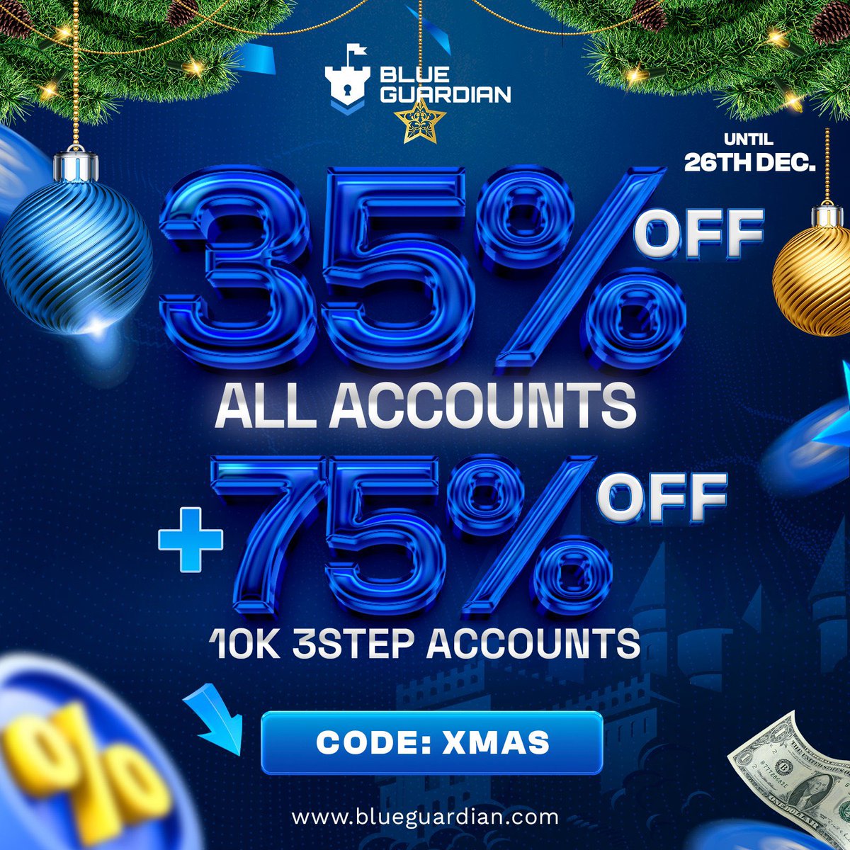 SORTEO NAVIDEÑO 🎁🎄
✅ 4x25.000$ challengues  

Pasos para participar:

🔹Seguir a @CriptoTed &amp; <a href="/BlueGuardiancom/">Blue Guardian</a>
🔹RT &amp; MG      

Ganadores en 48 horas ⏰