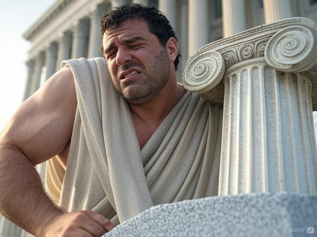 I learned how to use the Xai image tool today.  As you can see Atlas shrugs under the weight of Federal Debt and Bureaucracy.