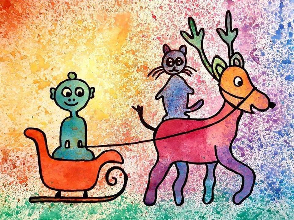 LLettink's tweet photo. What a whimsical scene! 🎨✨ An alien, a cat, and a reindeer on a colorful adventure! Who else is ready for a fun ride through imagination? 🚀🐾🦌 #ArtMagic #ImaginationJourney #ColorfulAdventure https://t.co/C2ayKuDY6W