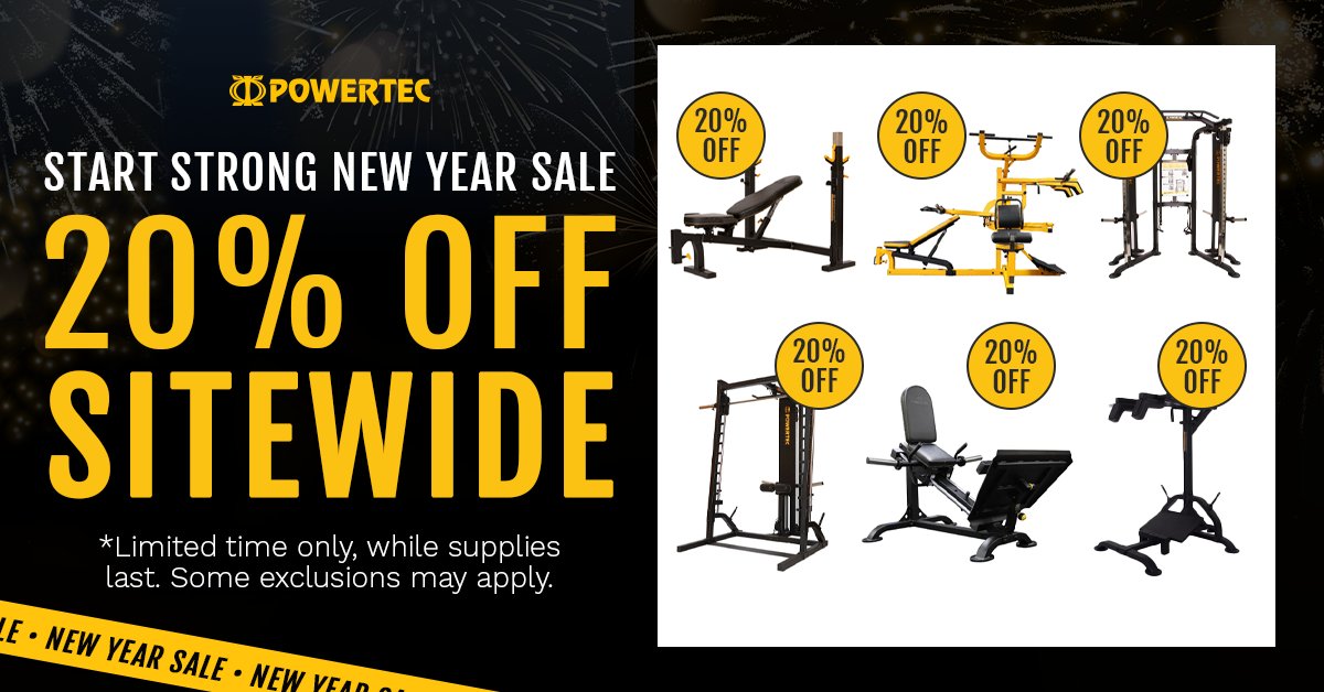 Powertec's tweet image. Powertec End-of-Year Sale – Save 20% on Everything!

Build your dream home gym and start the new year stronger than ever. For a limited time, enjoy 20% off all Powertec equipment during our end-of-year sale.

Click the link in our bio to find your dream machine!!