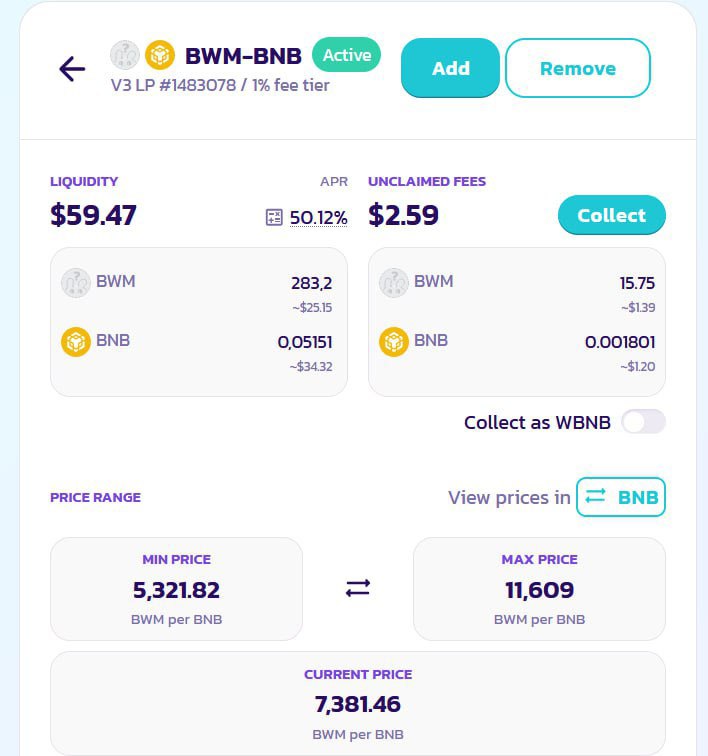 Sabias que puedes agregar liquidez BNB  - BWM en Pancakeswap y ganar de las comisiones de las compras ventas que allí se hagan?
Pues ya lo sabes ☺️