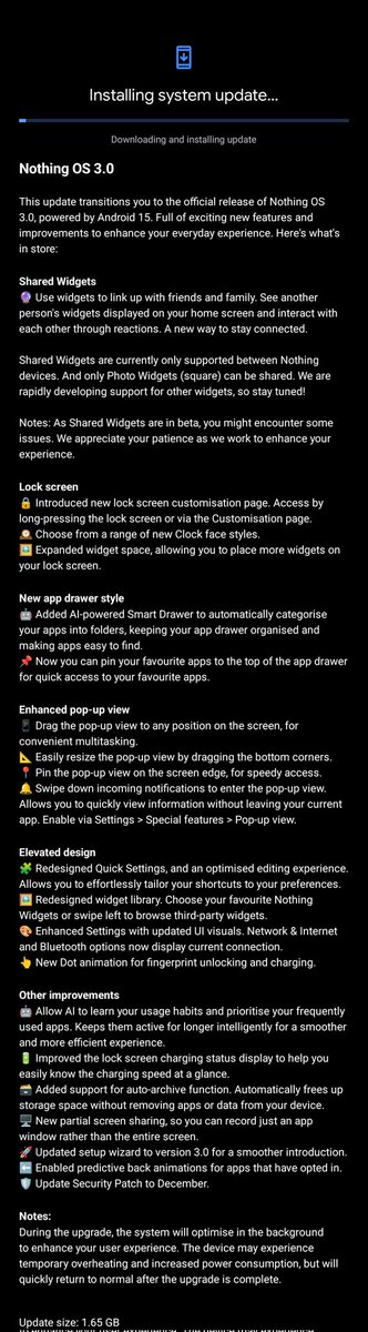 hrefcoder's tweet image. Nothing OS 3.0 Stable Update for #nothingphone2 
#buildUpdate @getpeid thanks for the update.
Update Size 1.6GB