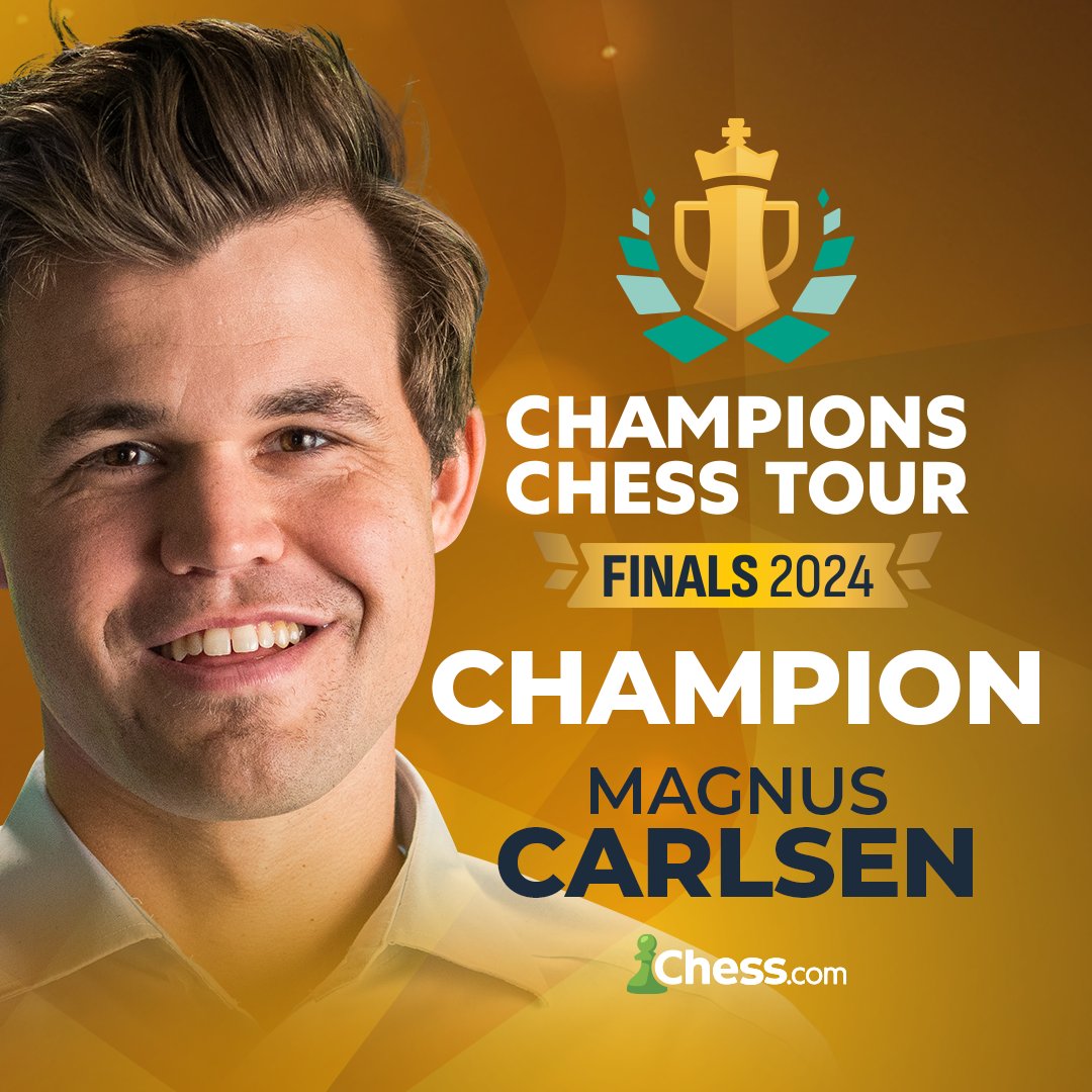 chesscom's tweet photo. MAGNUS CARLSEN IS A FIVE-TIME CCT CHAMP 🖐️

The highest-rated player in history continues his @ChampChessTour dominance by defending his title against Ian Nepomniachtchi! 🐐