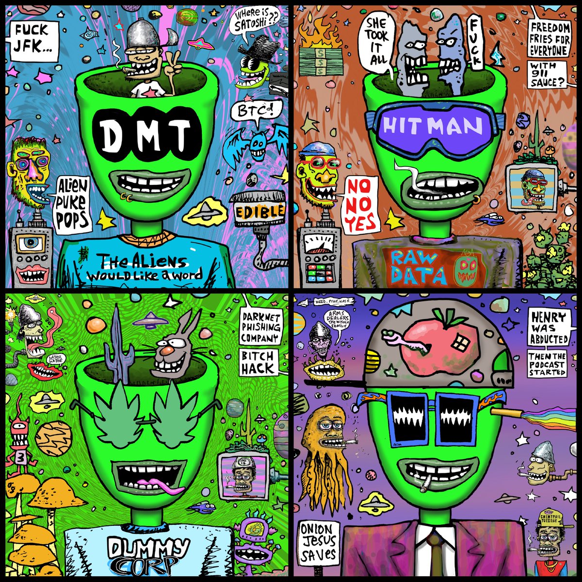 Layers upon layers, traits upon traits... Each trait has a name. Each trait tells the story.

Is 500 unique, hand-drawn traits enough? How about 1,000? The Aliens would like to know...