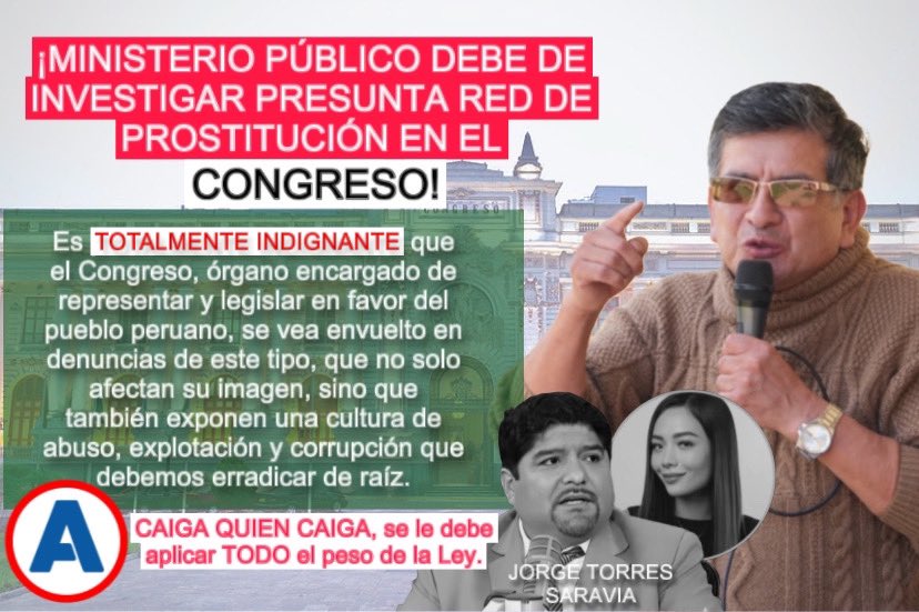 Las recientes graves denuncias, que involucran una presunta red de prostitución al interior del Congreso de la República, son inaceptables y representan un ataque directo a la moral, la ética y la confianza que los ciudadanos han depositado en esta institución.