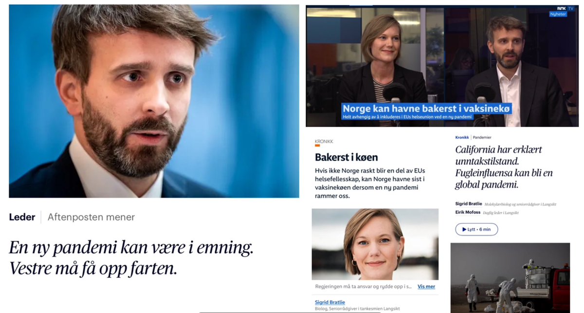 .<a href="/Aftenposten/">Aftenposten</a> er enig med mine / <a href="/Langsikt_/">Langsikt</a> siste ukers klare budskap om at det haster å bli med i EUs helsefellesskap så vi står bedre rustet dersom en ny pandemi rammer. Vi kan ikke vente til huset står i brann før vi tegner forsikring, og nå ulmer fugleinfluensaen på andre