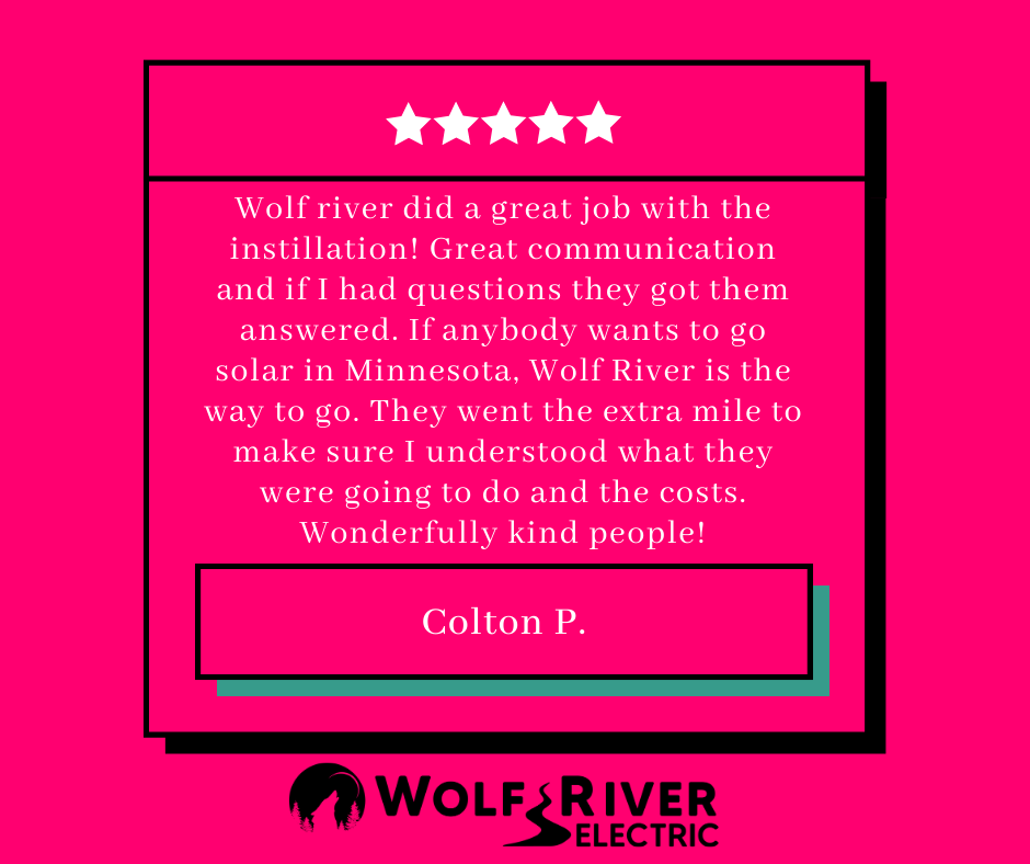 Colton encourages everyone to choose Wolf River Electric for their solar needs, and we couldn’t agree more! 😊🌞 Ready to make the switch? We’re here to help—visit wolfriverelectric.com to get started today! #GoSolar #CustomerApproved