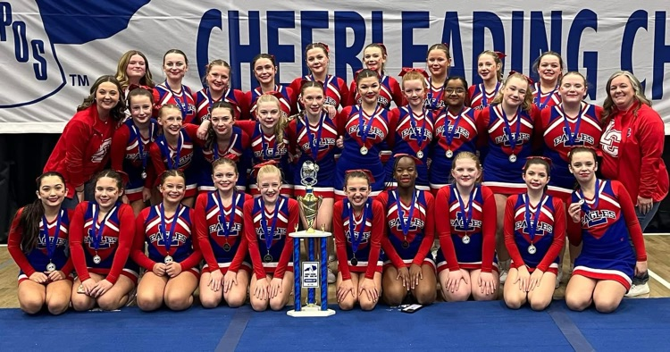 lcms_eagles's tweet photo. Congratulations to our LCMS cheerleaders for finishing state runner-up (out of 15 teams) in the KAPOS Large Game-day Division! https://t.co/DXs8vINPOQ