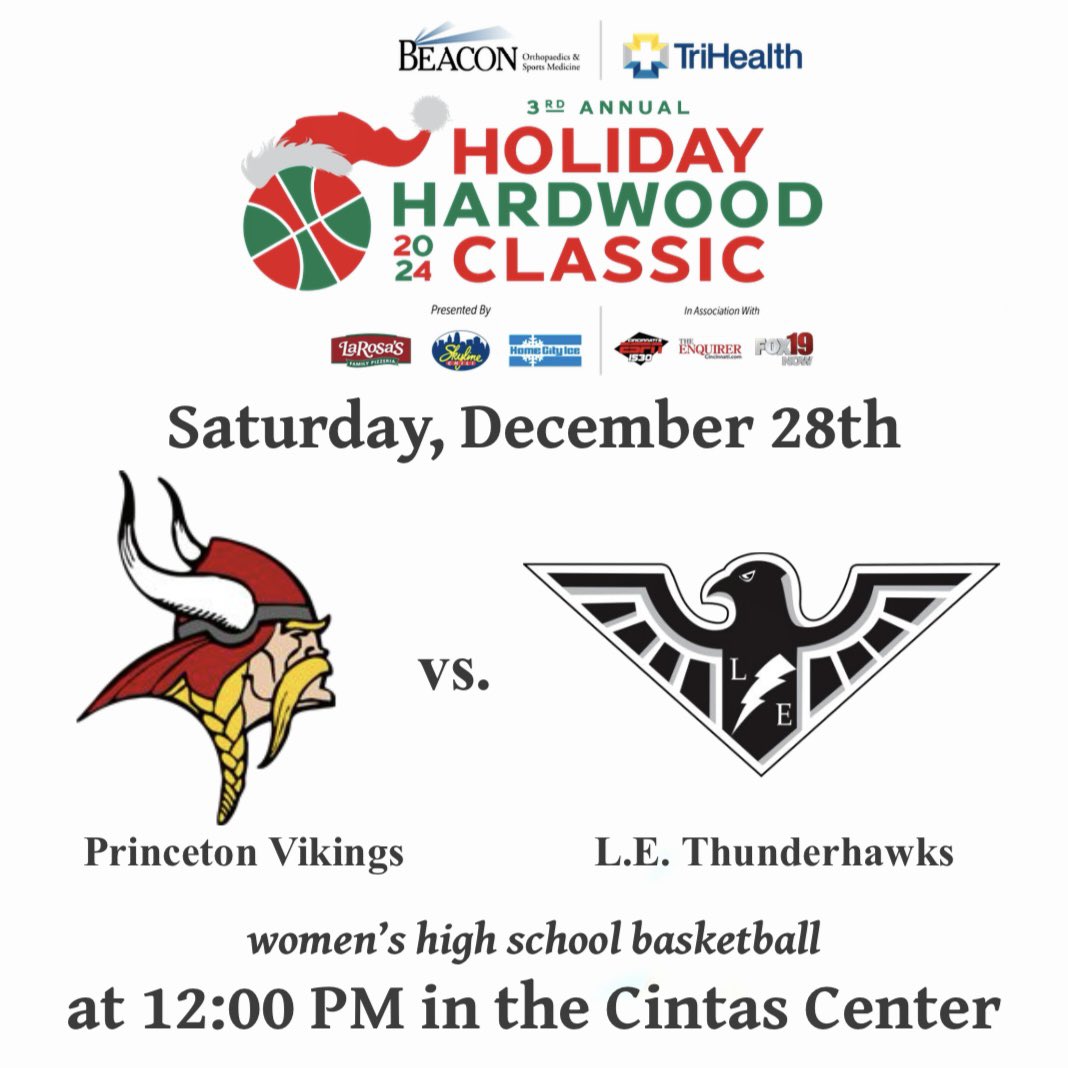 Holiday Hardwood Classic (@holidayhardwood) on Twitter photo Come to the Saturday (12/28) 12:00 PM game featuring the lady Princeton Vikings and the Lakota East Thunderhawks at the 3rd annual Holiday Hardwood Classic! <a href="/VikeNation/">Princeton Athletics</a> <a href="/EAST_HAWKS/">Lakota East High</a> <a href="/BeaconOrtho/">Beacon Orthopaedics</a> <a href="/TriHealth/">TriHealth</a> <a href="/LaRosasPizza/">LaRosa's Pizzeria</a> <a href="/Skyline_Chili/">Skyline Chili</a> <a href="/HomeCityIce/">HomeCityIce</a> <a href="/espn1530/">ESPN 1530 Cincinnati</a> <a href="/FOX19/">FOX19 NOW</a> <a href="/Enquirer/">Enquirer</a> Come to the Saturday (12/28) 12:00 PM game featuring the lady Princeton Vikings and the Lakota East Thunderhawks at the 3rd annual Holiday Hardwood Classic! <a href="/VikeNation/">Princeton Athletics</a> <a href="/EAST_HAWKS/">Lakota East High</a> <a href="/BeaconOrtho/">Beacon Orthopaedics</a> <a href="/TriHealth/">TriHealth</a> <a href="/LaRosasPizza/">LaRosa's Pizzeria</a> <a href="/Skyline_Chili/">Skyline Chili</a> <a href="/HomeCityIce/">HomeCityIce</a> <a href="/espn1530/">ESPN 1530 Cincinnati</a> <a href="/FOX19/">FOX19 NOW</a> <a href="/Enquirer/">Enquirer</a>