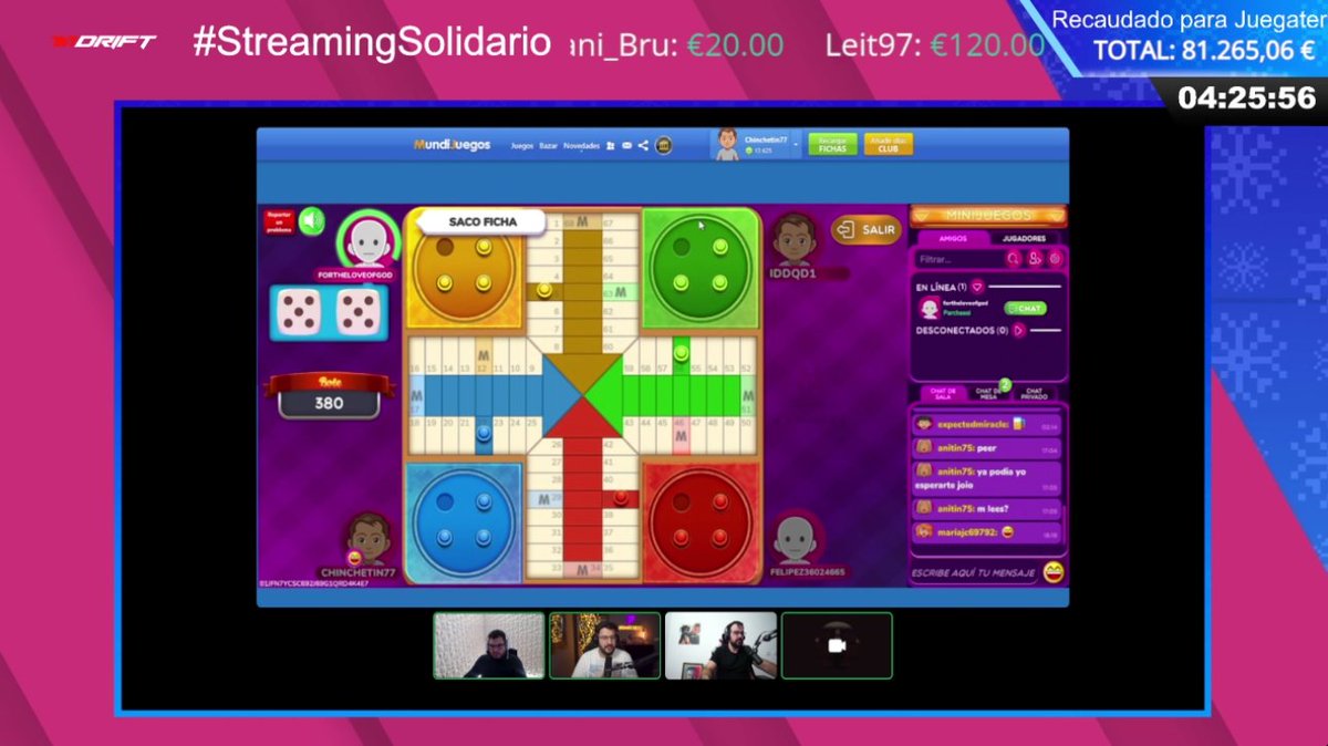 L3tCraft's tweet image. Parchís, chís, chís ...🔴🟡🔵🟢
#StreamingSolidario a favor de @juegaterapia.
➡️Estamos en nuestro canal de Twitch 💜