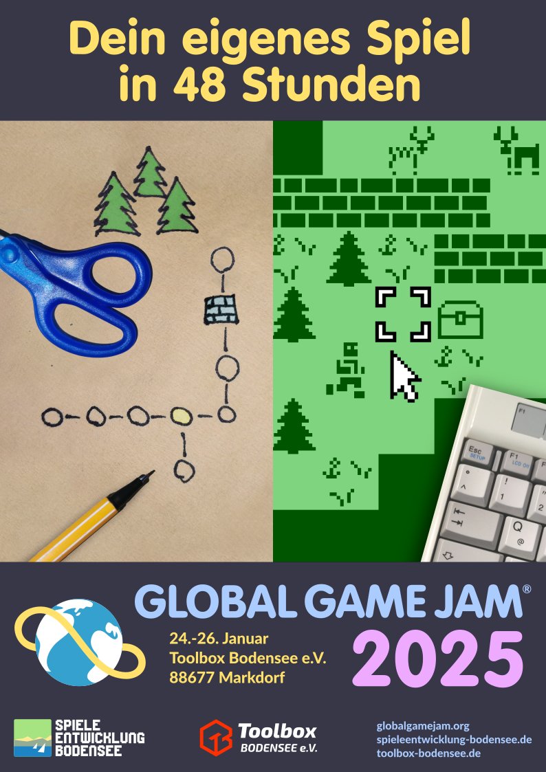Spieleentwicklung Bodensee (@gamedevbodensee) on Twitter photo Wir machen mit beim #globalgamejam 2025 - Du auch?
48h lang Spiele entwickeln/designen/coden/basteln, etc... ob alleine oder im Team, Anfänger oder Profi, ob Coder/Gfx Artist/Music Producer, etc... in der <a href="/ToolboxBodensee/">Toolbox Bodensee</a>
Infos und Anmeldung: globalgamejam.org/jam-sites/2025…
#gamejam Wir machen mit beim #globalgamejam 2025 - Du auch?
48h lang Spiele entwickeln/designen/coden/basteln, etc... ob alleine oder im Team, Anfänger oder Profi, ob Coder/Gfx Artist/Music Producer, etc... in der <a href="/ToolboxBodensee/">Toolbox Bodensee</a>
Infos und Anmeldung: globalgamejam.org/jam-sites/2025…
#gamejam