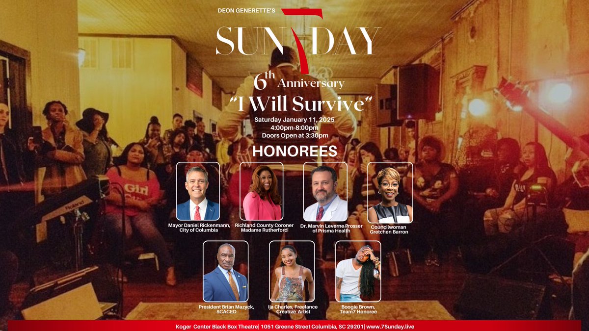 7SundayLive's tweet photo. 🎉 Let’s celebrate at @7SundayLive 6th Anniversary event, “I Will Survive”! 

✨ Immerse yourself in the world of arts and entertainment, honor community heroes &amp; support scholarships that empower future entrepreneurs to use their trials to triumph! 🎫: https://t.co/UvsYHFhE5G https://t.co/NAcRPRoCyi