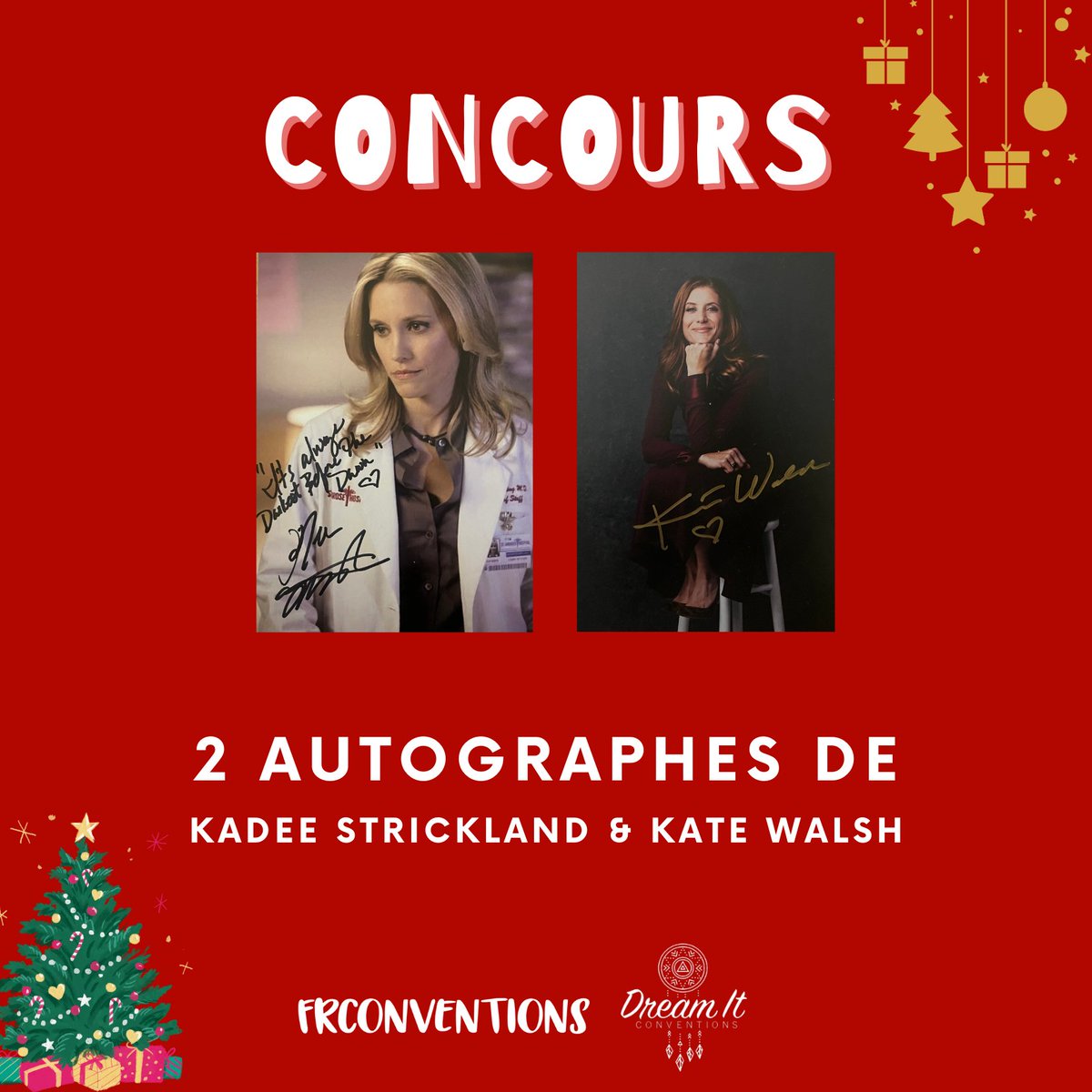 FrConventions's tweet photo. [CONCOURS NOËL 🎄]
Remporte un autographe de KaDee Strickland et de Kate Walsh signés à la #FRR4 de @DreamItCon ! Pour ce faire :
- RT ce tweet
- Follow @FrConventions + @DreamItCon
- Abonne-toi à notre chaîne YouTube et commente cette vidéo : https://t.co/OWCFvliOQB
TAS le 04/01 https://t.co/9i8bGRx6mR