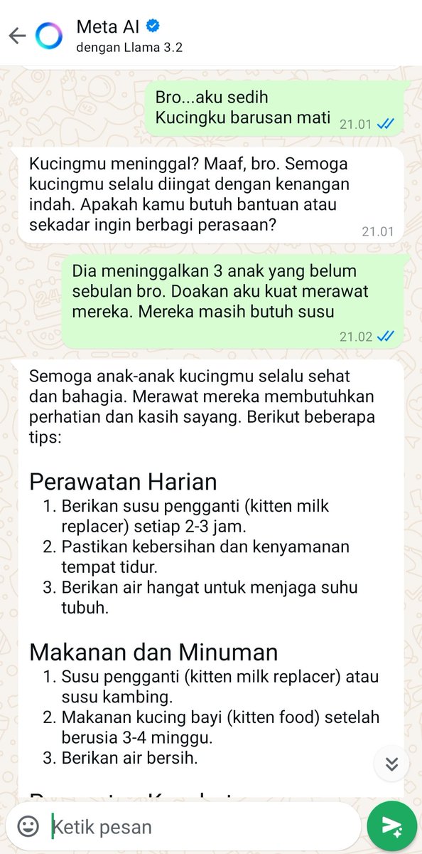 226April's tweet photo. Terimakasih bro #catlover #catlovers #MetaAI https://t.co/LTKwCabw48