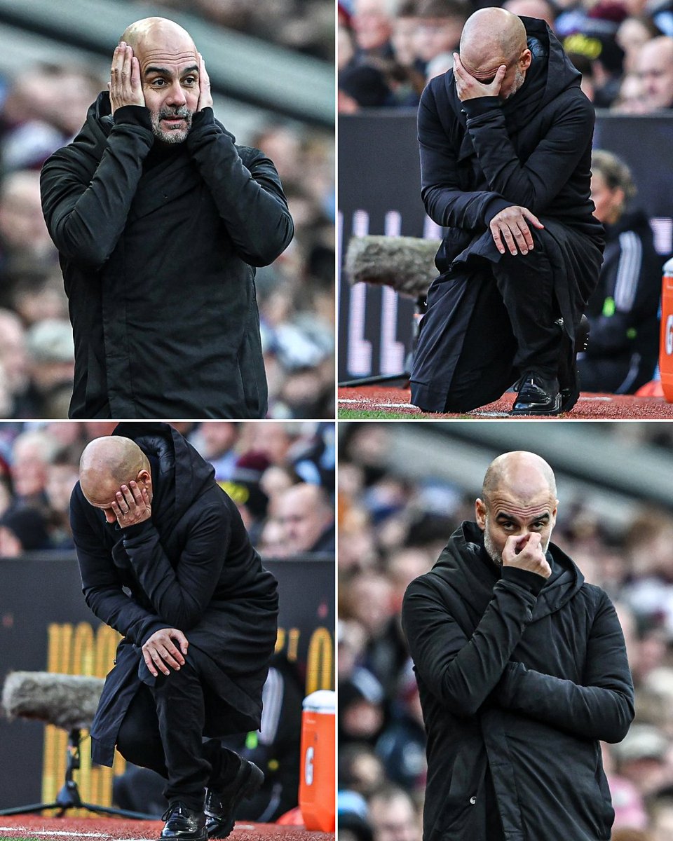 ESPNUK's tweet photo. Pep Guardiola while watching Aston Villa vs. Man City 😓 https://t.co/nrS4aD2pTB