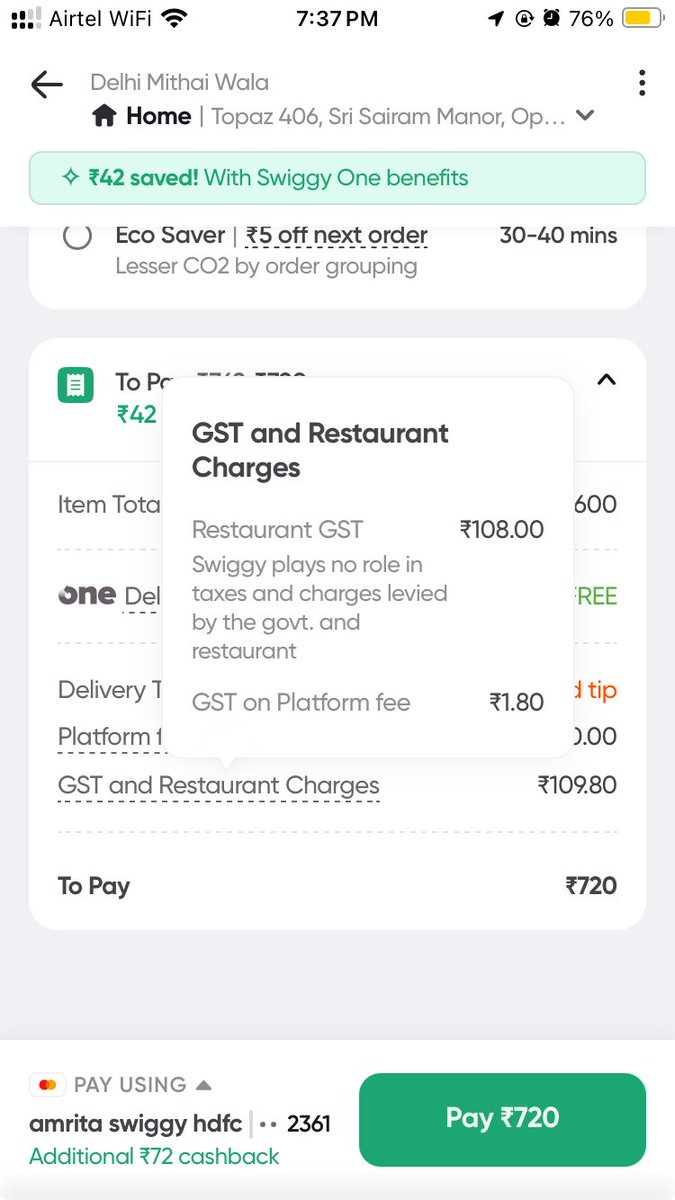amitvirat's tweet photo. @fooddeptgoi @PMOIndia @Swiggy levying obsolete chrgs n claiming it as a govt mandatory chrgs. This is totally fraud and https://t.co/rldozURjZr price is inclusive of gst n Swiggy have added 108 additional as gst. https://t.co/obfvVIOxaT
