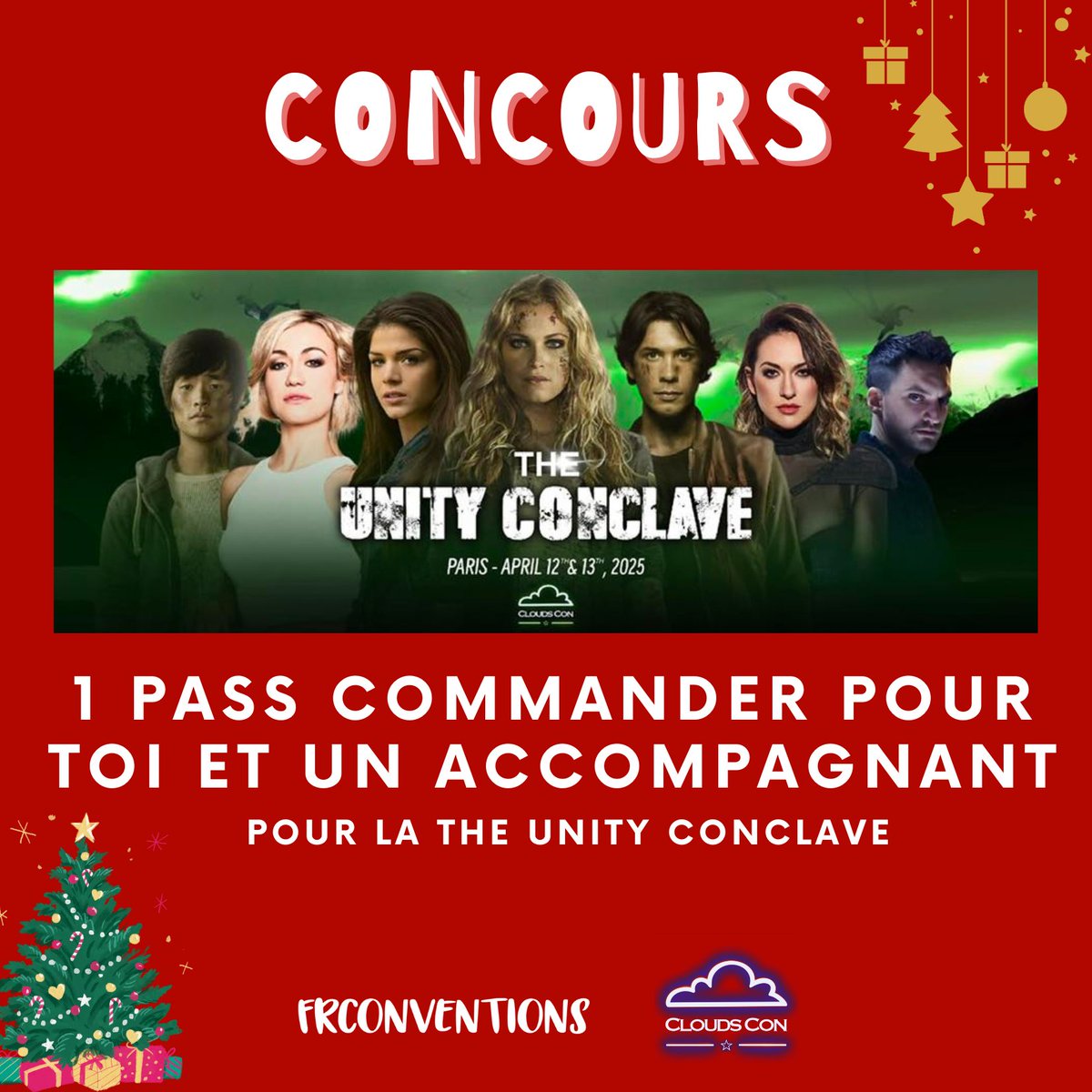 FrConventions's tweet image. [CONCOURS NOËL 🎄]
Remporte un pass Commander pour toi et un accompagnant pour la #TUC (#The100) de @CloudsCon. Pour ce faire :
- RT ce tweet
- Follow @FrConventions + @CloudsCon
- Abonne-toi à notre chaîne YouTube : youtube.com/@FrConventions

TAS le 04/01