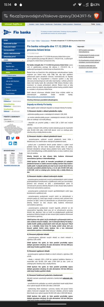🇨🇿screenshot smazaného článku ze stránek Fio banky.