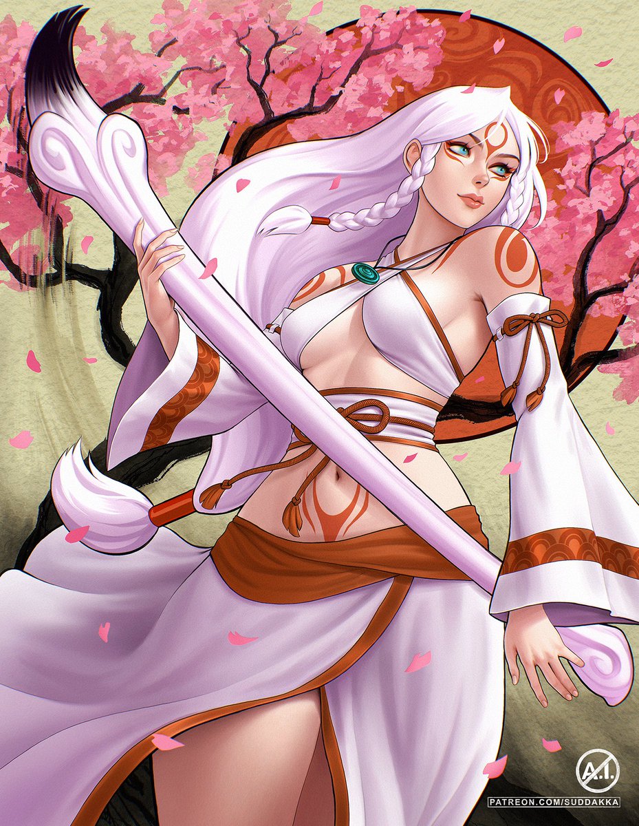 suddakka's tweet photo. The news about Okami sequel got me really excited, and inspired me to make this artwork of Goddess Amaterasu. Hope you like it! 
@OkamiOfficial https://t.co/a4XR8nydLQ