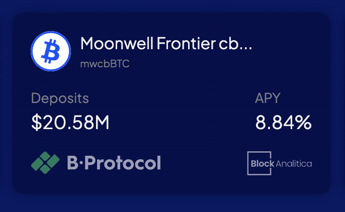 The first market for our new <a href="/MoonwellDeFi/">Moonwell</a> Frontier cbBTC vault on @Base is live!

Pendle's PT-LBTC brings a fixed yield on BTC (PT tokens) with a variable borrow rate on cbBTC steered by risk curators to ensure a profitable looping strategy.

For the sake of transparency, we
