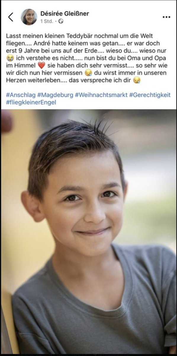 StHouVastNL's tweet image. Één slachtoffer van de zieke barbaarse haat krijgt een gezicht. Zijn naam is André en zijn moeder wil hem nog één keer de wereld over laten gaan zodat niemand hem vergeet. 
André werd maar 9 jaar 💔😢#Magdeburg