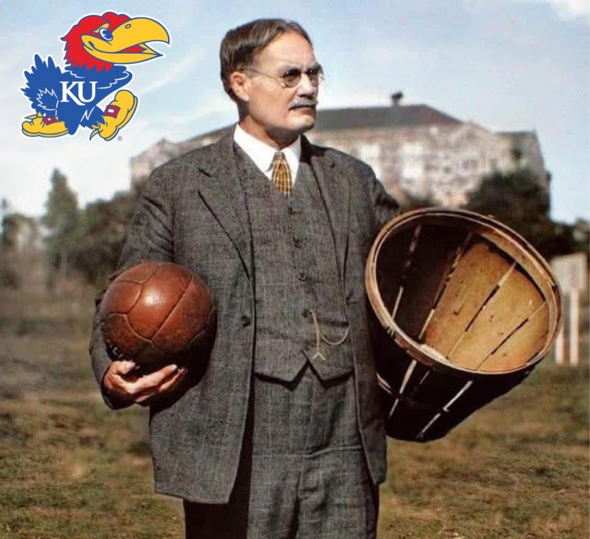 FansOfKU's tweet photo. Happy Birthday to the game of basketball! 133 years ago today, James Naismith (who later became the 1st basketball coach in KU history) created the game that we all love! 🔴🔵 https://t.co/j2bzfEc6Zo